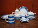 Dishes, white & blue striped