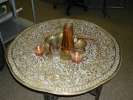 Ornate Brass Table w/  Wooden Folding Base